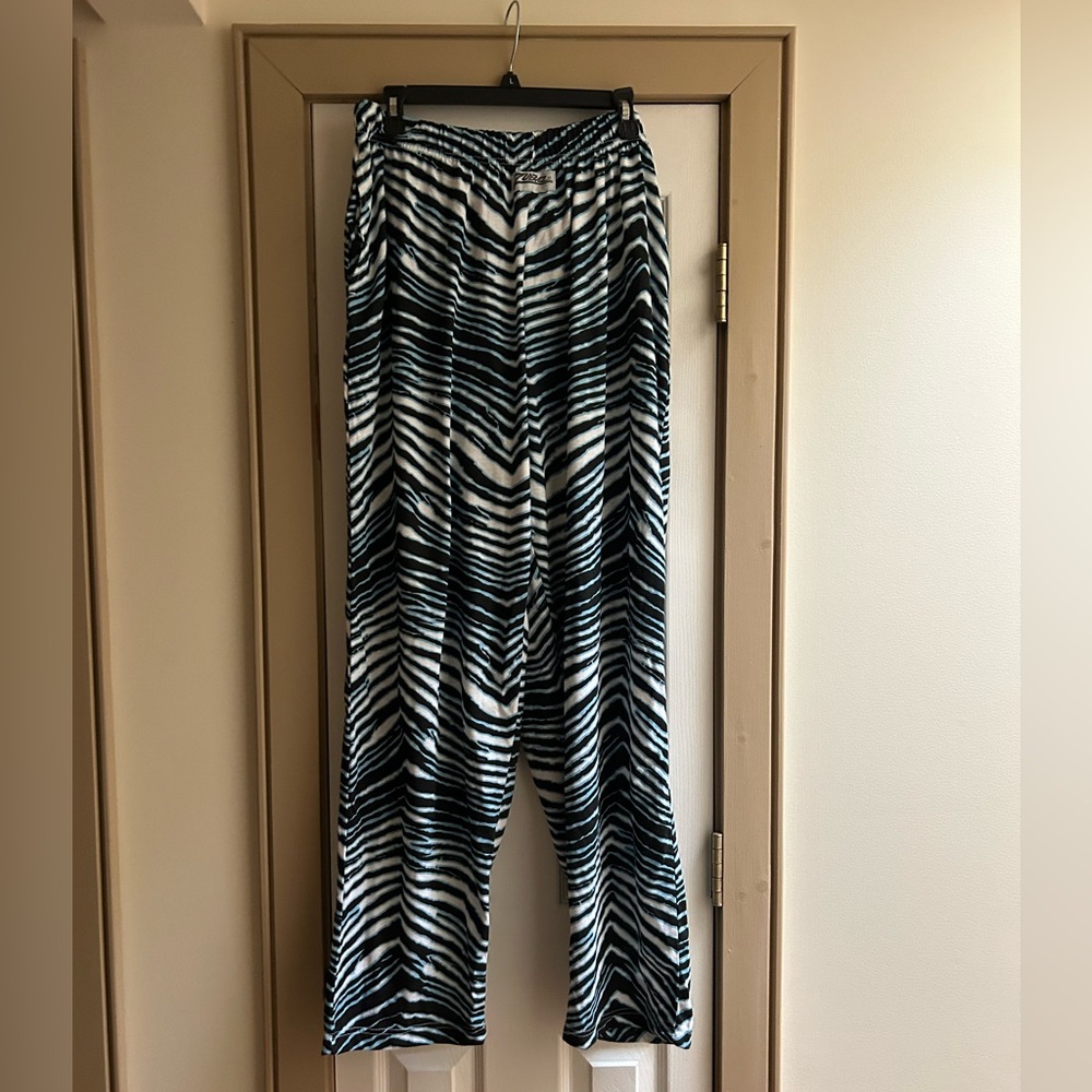Men’s Zumba pants. 80s retro. Blue/black/white tiger stripe